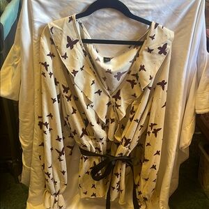 SHEIN Cream Blouse with Purple Butterfly Print